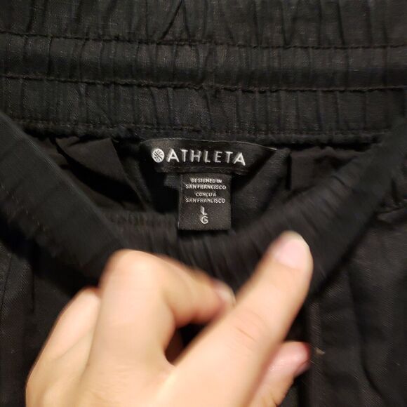Athleta Pants Women Size  L Black 100% Linen Wide Leg Drawstring Breathable - Picture 7 of 13
